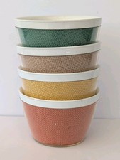 Vintage MCM Raffia Ware Burlap Multicolored Bowls Insulated Set Of 4 Colorful picture