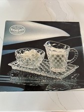 Vintage Bohemian Ceskci Lead Crystal Creamer and Open Sugar Bowl SET picture