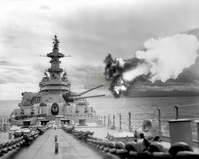 US Navy USS Iowa Firing 16-Inch Guns WWII B&W Photo Print HT413618 picture