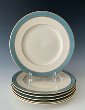 Set/6 Syracuse Edmonton Dinner Plates w/Light Turquoise & Gold Band picture