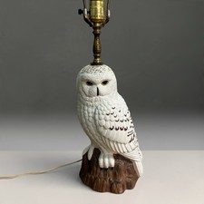 Vintage Mid Century White Owl On Log Ceramic Lamp Light mold 60s 70s MCM Bird picture