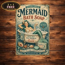 Vintage Mermaid Bath Soap Seafood Parlor Washroom Decor Metal Sign 8x12 picture