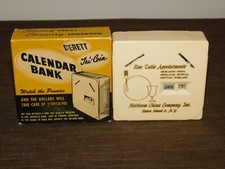 VINTAGE GERETT HEIRLOOM CHINA CO STATEN ISLAND NY TRI-COIN CALENDAR BANK IN BOX picture