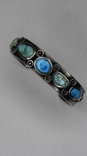 Vtg B.G.Koschtial 14K Gold Sterling Morenci Carico Lk Red Mtn Turquoise Cuff picture