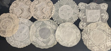 Lot of 9 Vintage Lace Doilies Mixed Round Square Assortment Crochet Net Linens picture