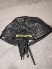 Vintage 1997 Sturgis Motorcycle Rally Leather Do Rag Biker Skull Cap Black picture