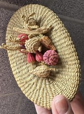 Vintage Ecuadorian? Intricate Woven Basket w Lid Miniature Woven Straw Veggies picture
