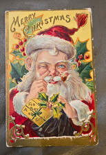 Vintage 1909 Merry Christmas Santa Embossed Postcard antique Posted w/ Stamp picture