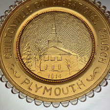 Plymouth MA Chiltonville Church VTG Pairpoint Glass Cup Plate Pilgrim Home Decor picture