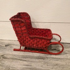 Vintage Red Wicker Sleigh Basket Christmas table Centerpiece Holiday Decor Santa picture