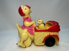 OK World Vintage 1950s Easter Toy Hard Plastic Hen Pushing Chicks in Stroller picture