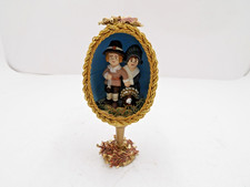 VTG Handcrafted Plastic Egg Diorama Thanksgiving Pilgrim Couple Turkey picture