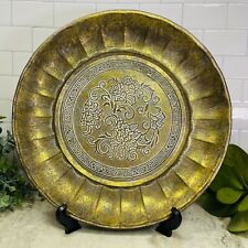 Moroccan Metal Gold Tone Wall Hanging Decorative Tray Round Floral Design picture