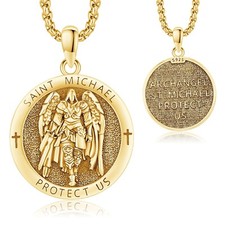 18K Gold St Michael Pendant/Saint Anthony/Archangel Raphael/St Benedict/San J... picture