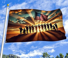 NEW 3x5 USA Patriotic Poly Flag. Veteran Soldiers. Sunset Silhouette Banner Flag picture