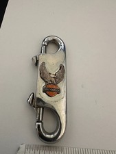 Vintage Silver Harley Davidson Eagle Double Spring Clip Keychain Vintage 80's picture