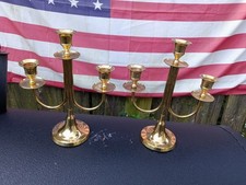 VINTAGE PAIR OF 3 TIER BRASS CANDLE STICK HOLDERS picture