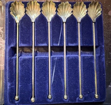 6 Winthrop Silver Plate Shell Spoon Sipper Straws, Mid Century Vintage picture