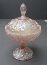 Fenton Opalescent Pink Lily Of The Valley 6x9 w/ lid Pedestal Candy Dish picture