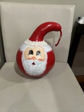 Large Round 12 X 11 inch hand painted Santa gourd Christmas Red White Vintage picture
