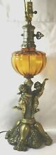  Angel Amber Ribbed Optical Glass & Brass Antique Lamp Working picture