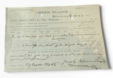1894 Flint Road Cart Co Order Form Flint MI Billy Durant GM Predecessor Kammerer picture