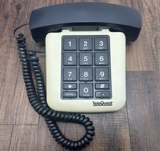 Vintage 1986 TeleQuest Easy Button XL Big Key Corded Landline Phone 211-SF B&W picture