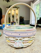 Longaberger 2001 Small Whitewashed Easter Basket Protector Liner & Bunny Tie on picture