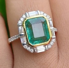 Art Deco Style Lab Created Emerald Diamond 14K White Gold Finish Engagement Ring picture