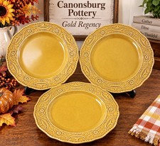 3 Vtg Canonsburg Pottery Dinner Plates Gold Regency 10