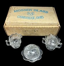 Mosser Glass Mini Clear Childs Set Creamer Sugar Butter Covered Dish Vintage picture