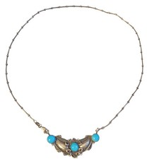 Important Deceased Richard Begay Sterling Silver Turquoise Feather Necklace  picture