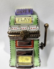 MINT RARE VTG Limoges Trinket Box RETRO SLOT MACHINE, Metallic Paint, Dice Clasp picture