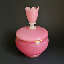 Antique Pink Opaline Satin Glass Covered Powder Jar Gold Trim picture