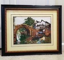 Framed Chinese Silk Embroidery Canal Scene (Suzhou Garden) picture