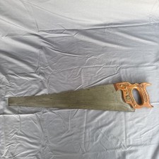 Antique Henry Disston D-20 26” 8 Point Crosscut Hand Saw Carved Handle c1920s picture