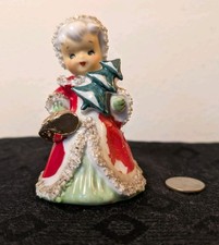 Glossy Porcelain Vintage Christmas Tree Bell Angel Caroler Norcrest Napco Lefton picture