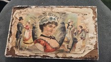 Antique Victorian Tramp Art Cigar Box Lid - House-Keeper Litho Label Folk Art picture