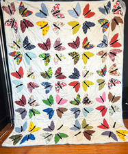 Vintage colorful butterfly quilt hand stitched white handmade novelty print picture