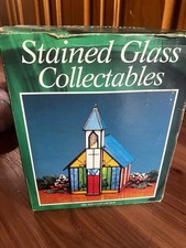 Vintage Stained Glass THE MOUNTAIN CHURCH Light Lamp 90s Tiffany Style Church picture