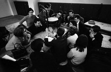 Young university students discussing a student assembly faculty of- Old Photo 1 picture