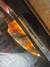 White Tail Deer Antler Knife Made By Mike Cook Beautiful Ocean Jasper Blade picture