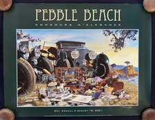 SIGNED 2001 Pebble Beach Concours Poster Dietz Bentley Blue Train Lone Cypress picture