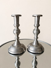 Vintage Woodbury Pewterers Pewter Candlesticks Pair 7” Colonial Candle Holders picture