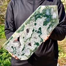 7.01LB Natural green moss agate quartz obelisk crystal aura healing energy picture