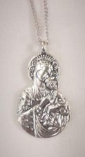 Lovely Sculpted Russian Orthodox Our Lady of Perpetual Help Silvertone Necklace picture