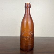 Antique Capt. T Mills Waverly, NY Amber Bottle Blob Top Beer Soda Whiskey 8.75