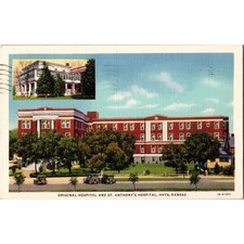 Vtg Postcard Hays Kansas St Anthony's Hospital w/ Original Hospital Inset c1930 picture