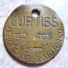VINTAGE CURTISS AEROPLANE & MOTOR CO. ORIGINAL BRASS TOOLCHECK/KEY FOB #134 picture