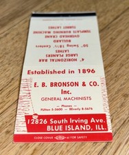 Vintage Matchbook Cover E.B. BRONSON & CO. 12826 S. Irving Ave. BLUE ISLAND IL picture